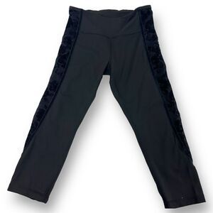 Lululemon Women's 10 High Rise Wunder Under Crop Legging Black Floral‎ Velvet